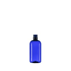 250ml Blue PET Boston Round Bottle, 24/415 Neck